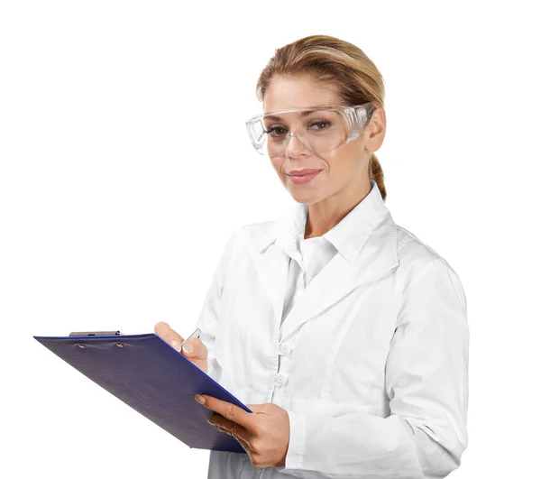 depositphotos 147122361 stock photo female scientist with clipboard