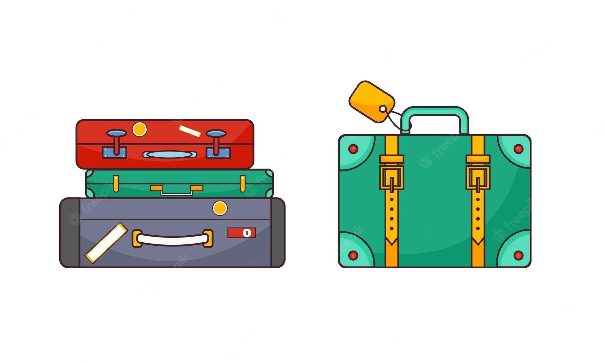 set stacks luggage cartoon suitcase travel isolated white background vector illustration 611054 1181