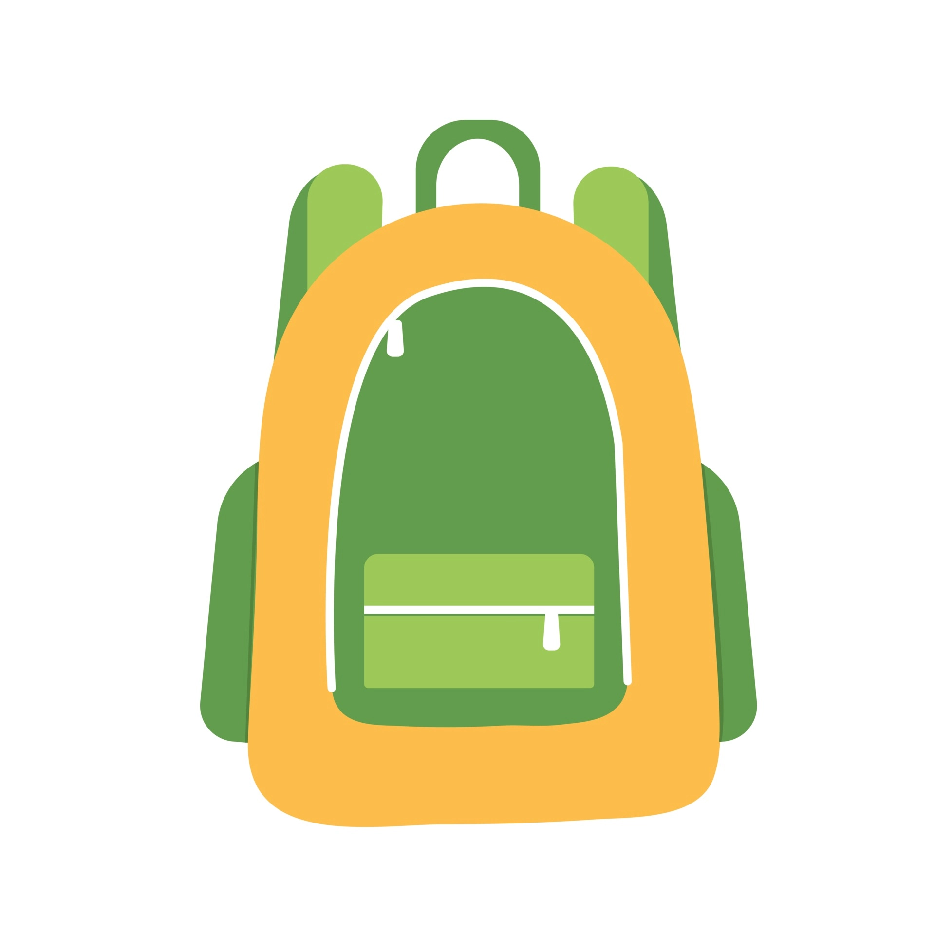 yellow green sports backpack for travel comfortable shoulder bag icons in flat style on a white background vector